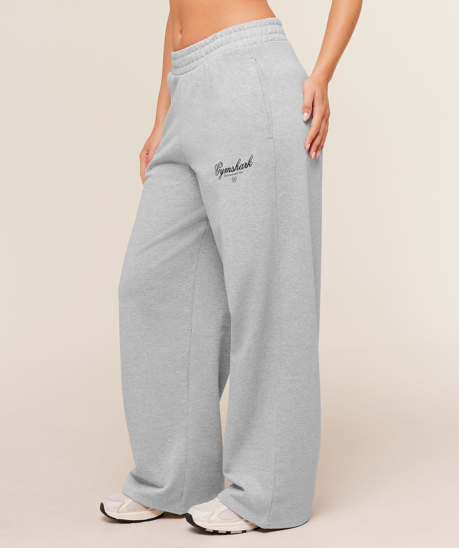Women's Gymshark Script Embroidery Joggers Light Grey Core Marl