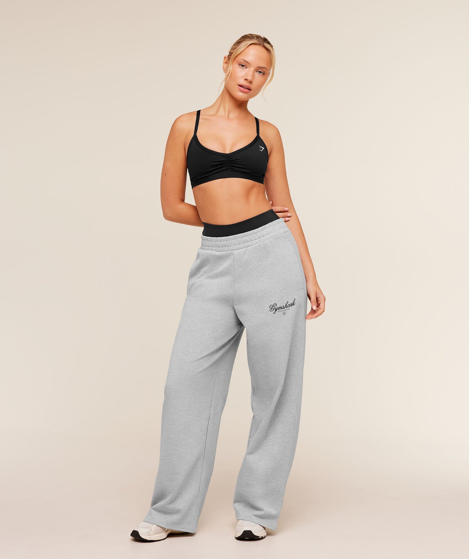 Women's Gymshark Script Embroidery Joggers Light Grey Core Marl