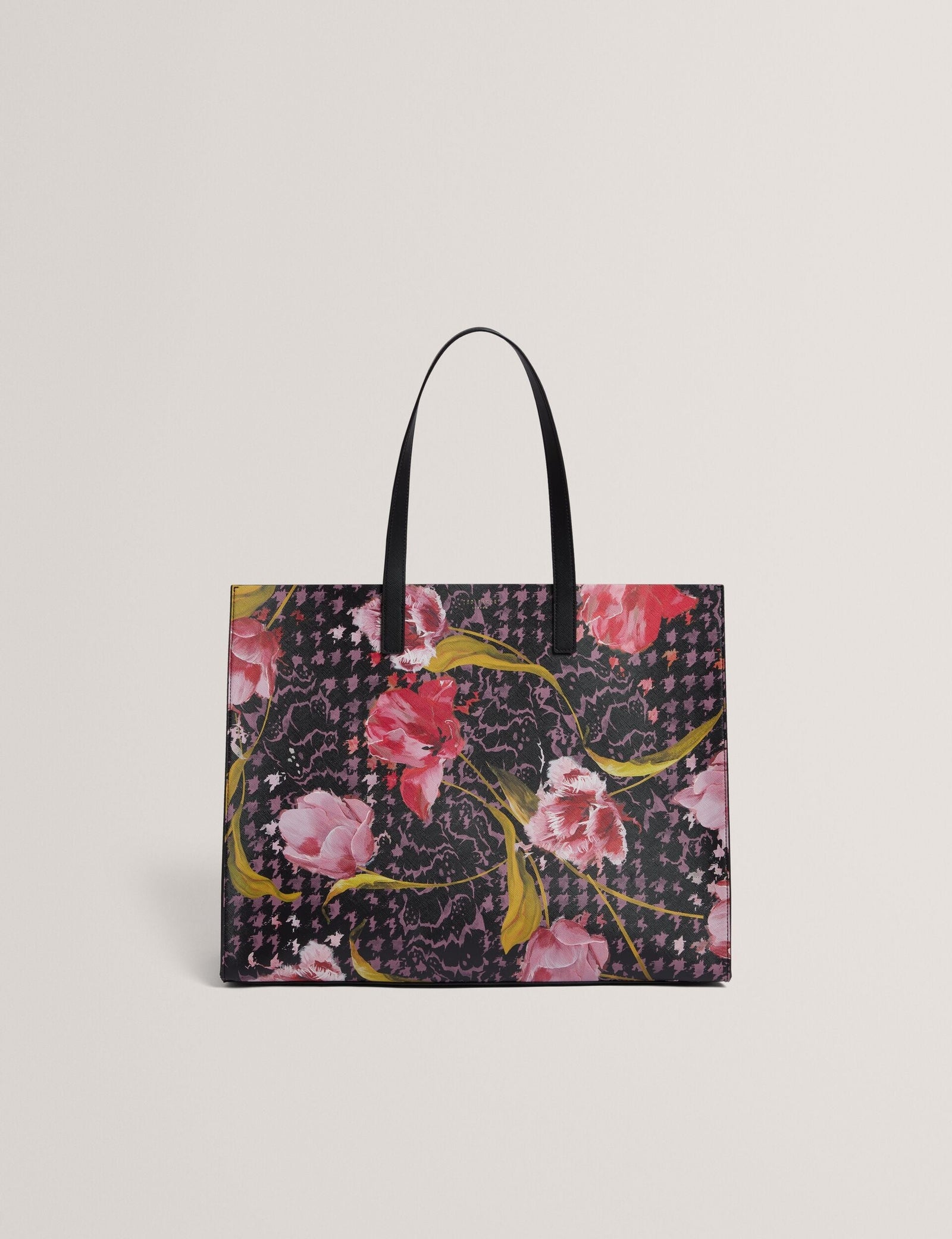 Ted Baker Tulah Floral Check Print Wide Icon Tote Bag In Black Women's