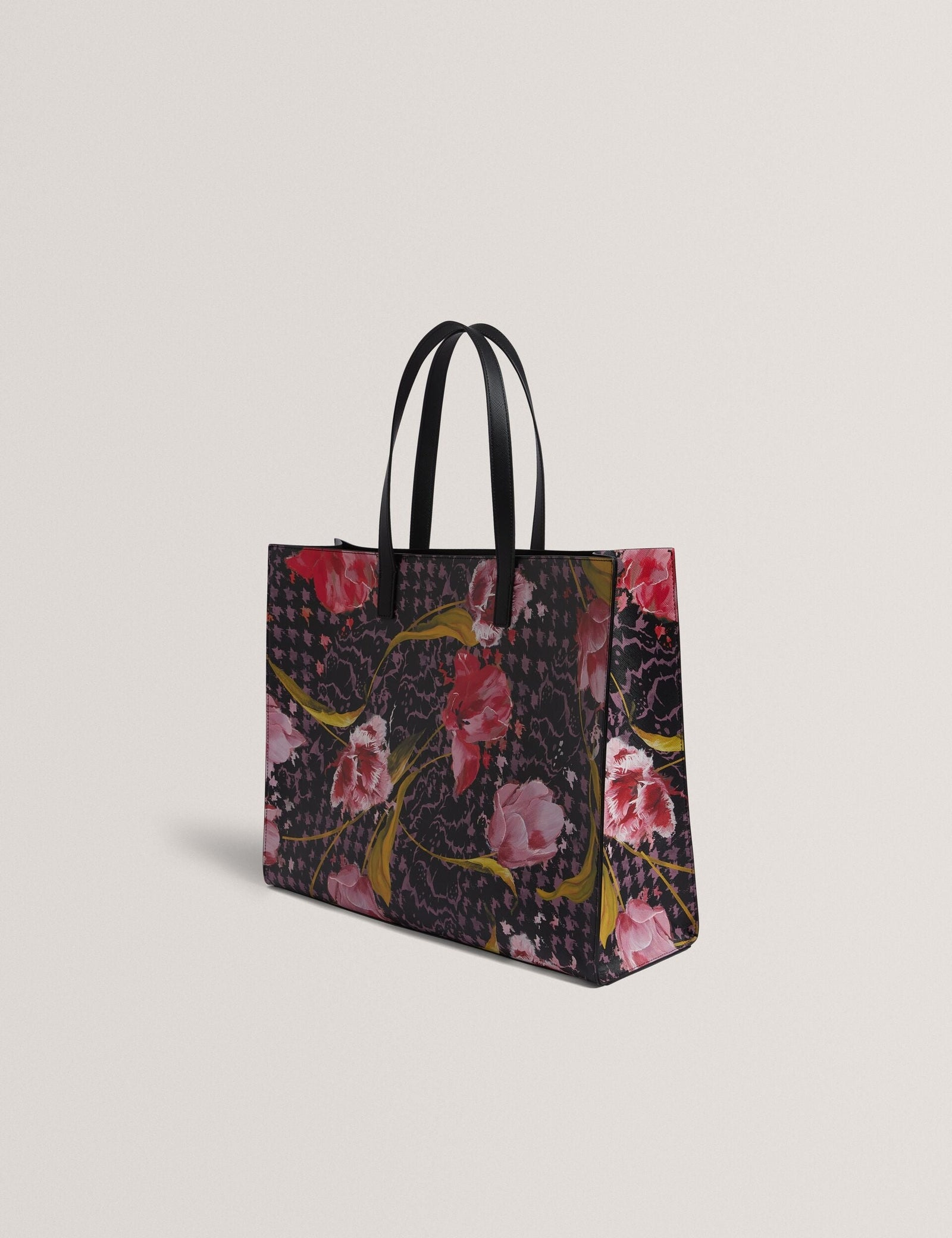 Ted Baker Tulah Floral Check Print Wide Icon Tote Bag In Black Women's
