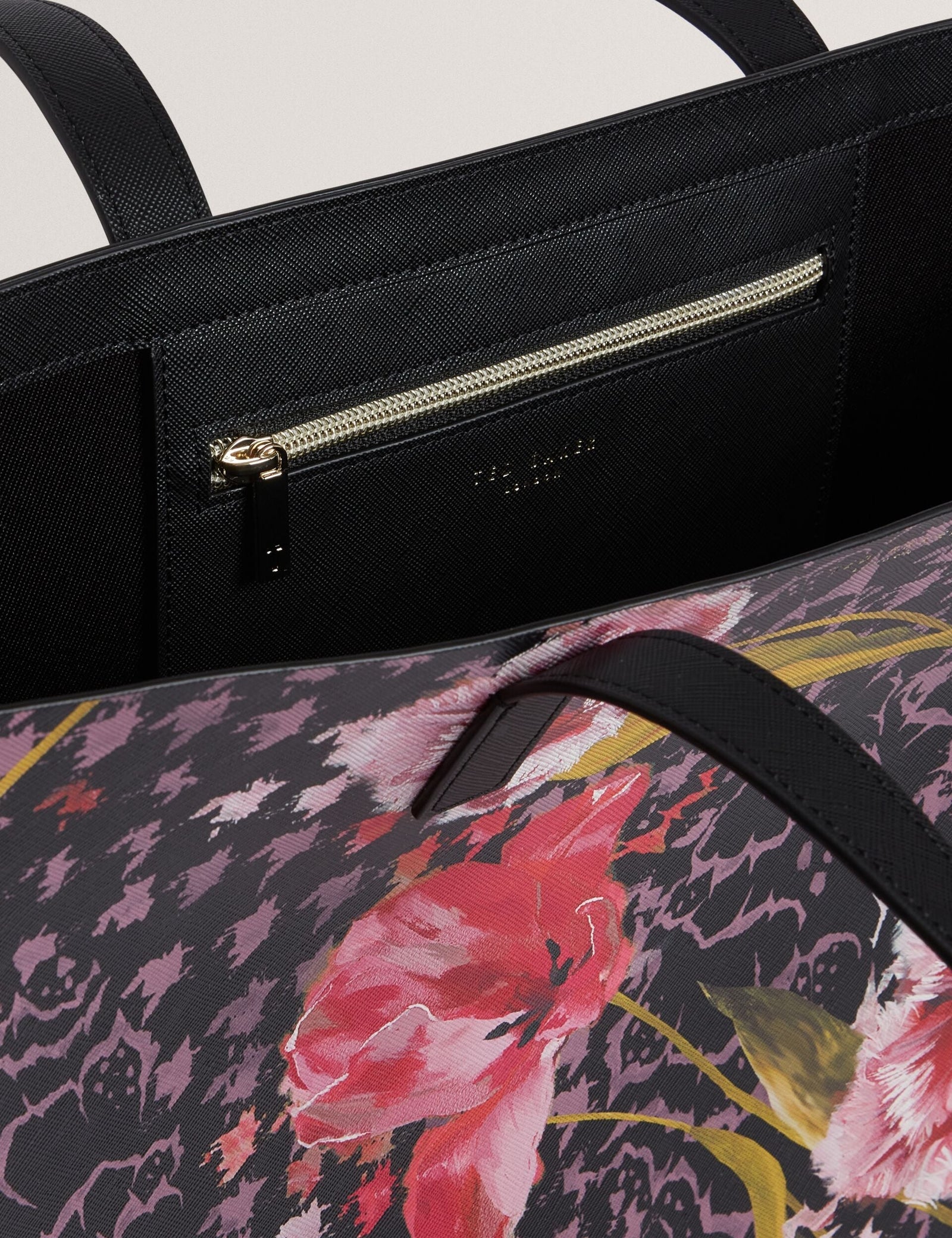 Ted Baker Tulah Floral Check Print Wide Icon Tote Bag In Black Women's