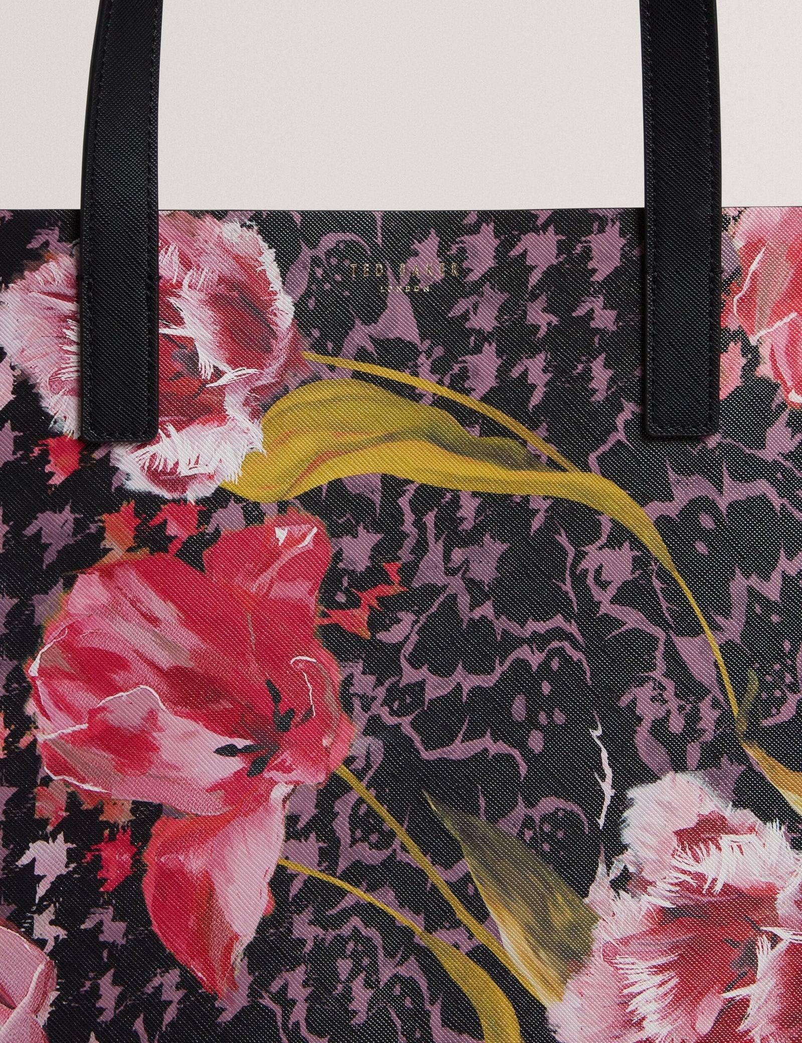 Ted Baker Tulah Floral Check Print Wide Icon Tote Bag In Black Women's