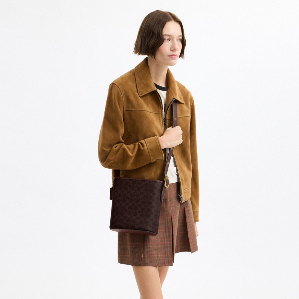 Coach Bleecker Bucket Bag 21 In Signature Canvas Brass Maple