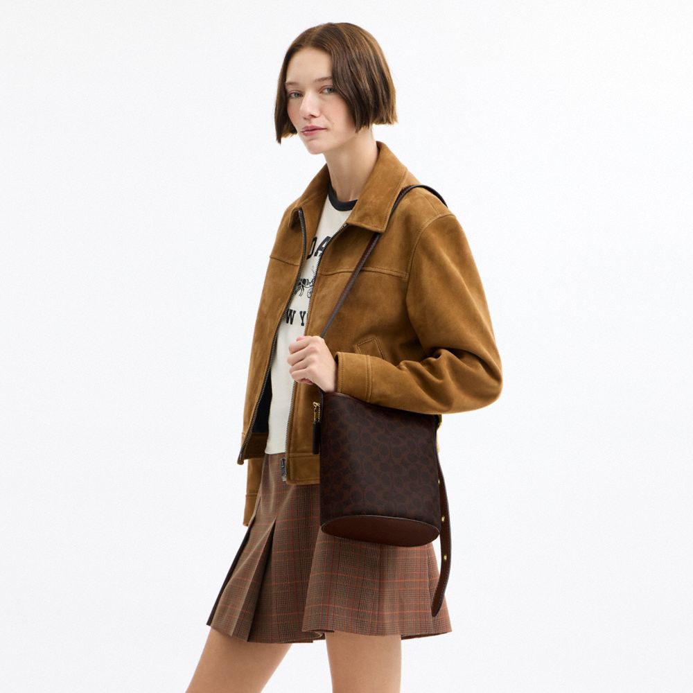 Coach Bleecker Bucket Bag 21 In Signature Canvas Brass Maple