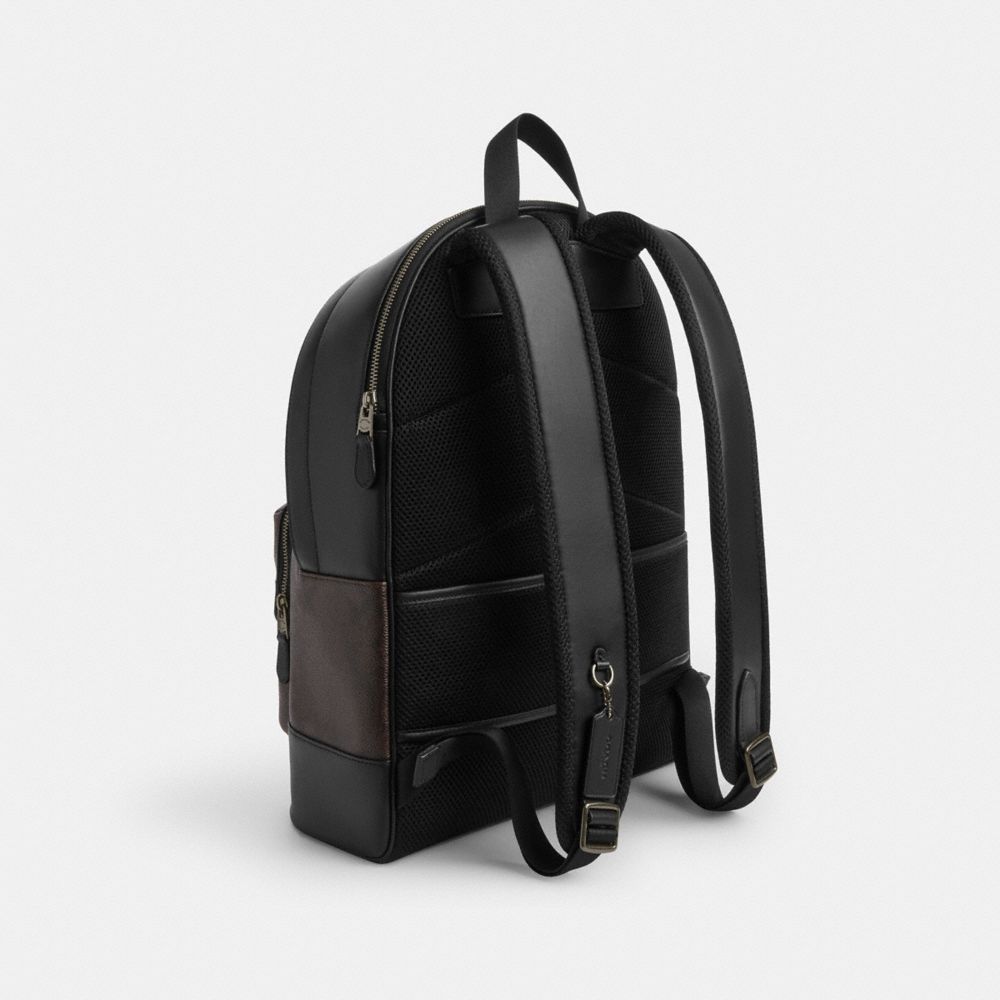 Coach West Backpack In Signature Canvas With Varsity Stripe Gunmetal