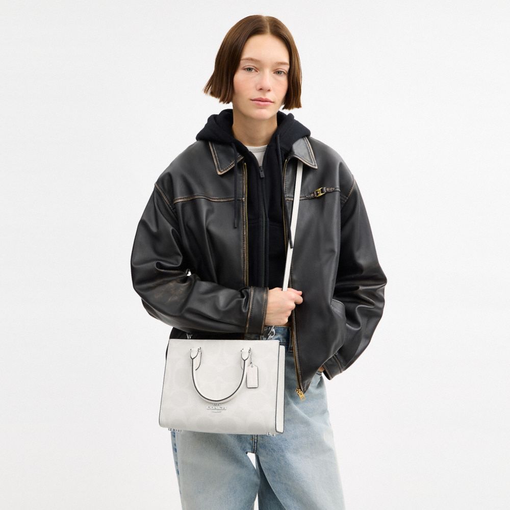 Coach Maggie Small Tote Bag In Signature Canvas Silver White Chalk