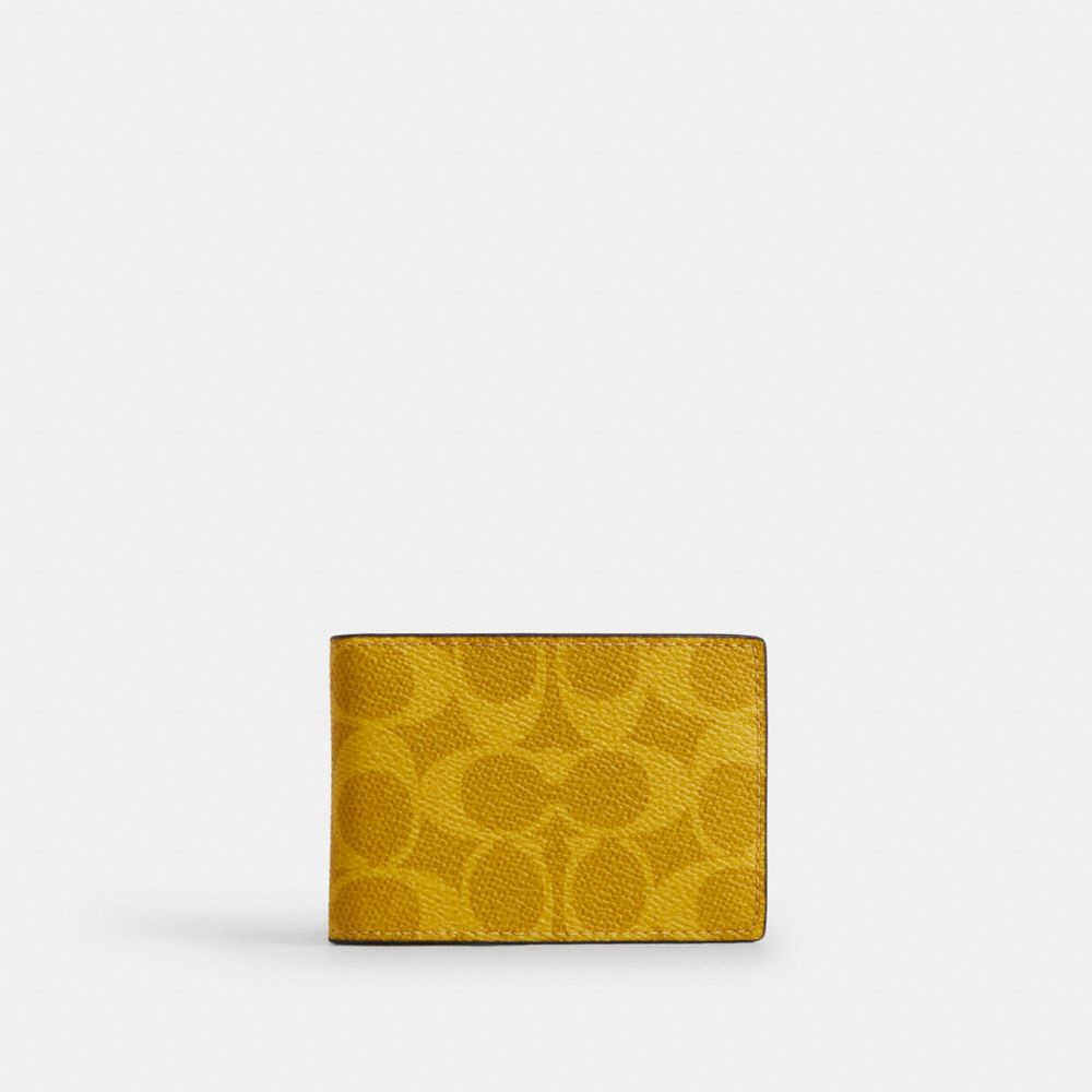 Coach Compact Billfold Wallet In Signature Canvas Canary