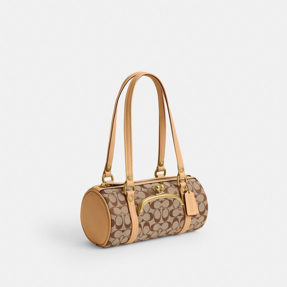 Kisslock Barrel Bag 28 In Signature Jacquard