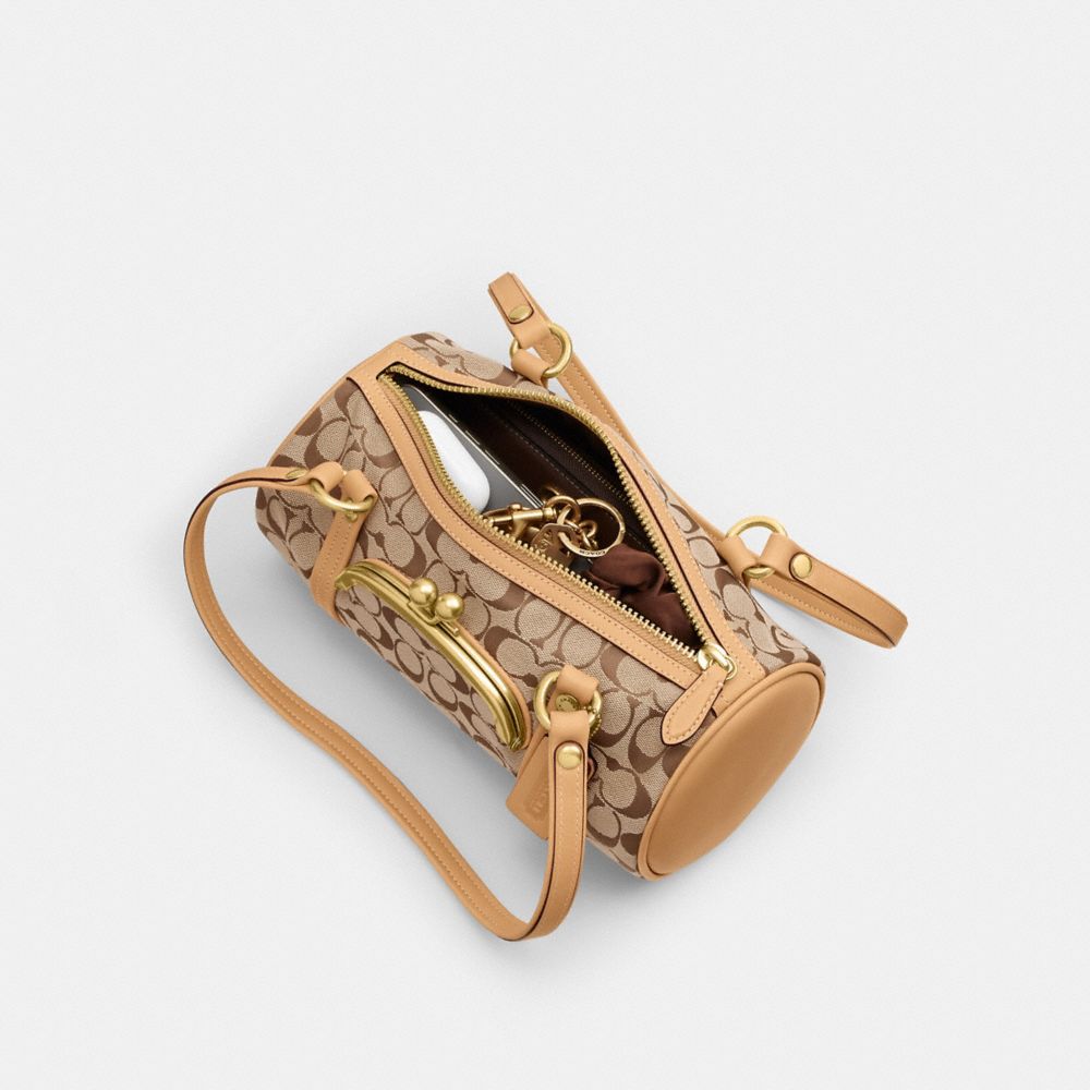 Kisslock Barrel Bag 28 In Signature Jacquard