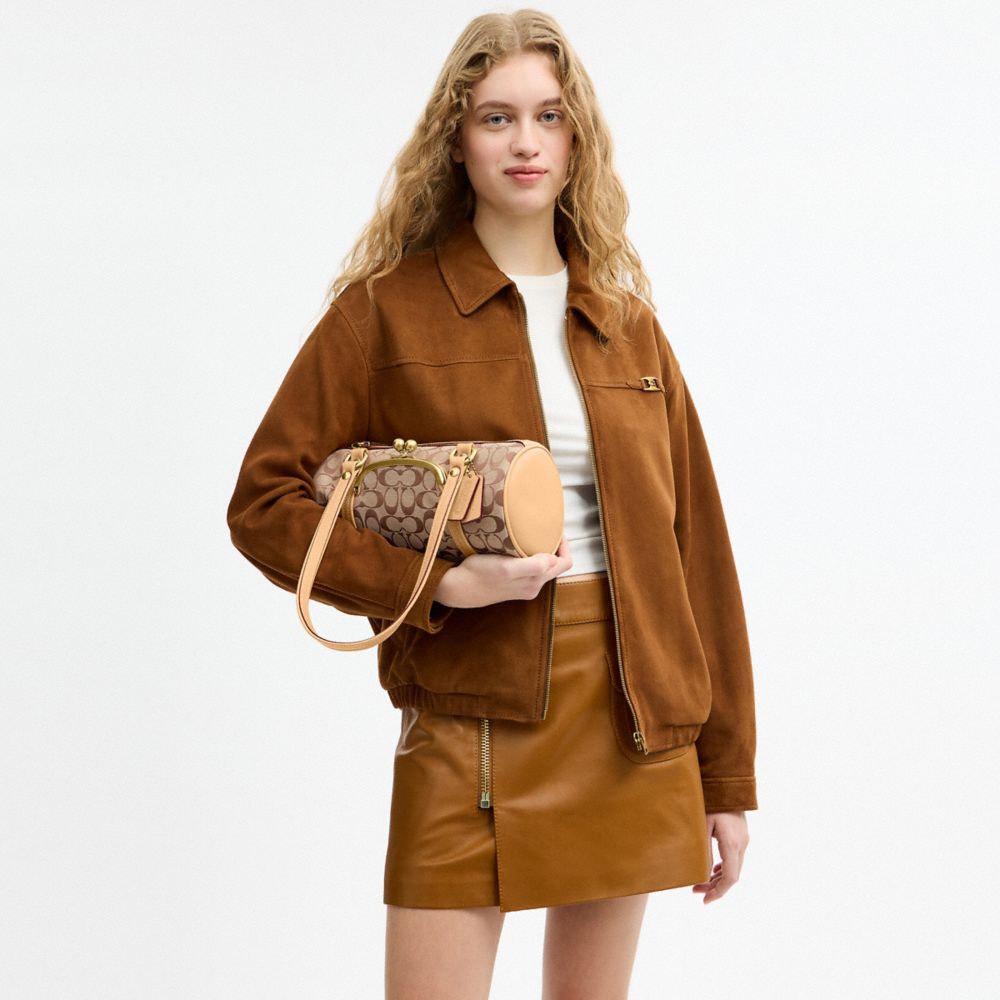 Kisslock Barrel Bag 28 In Signature Jacquard