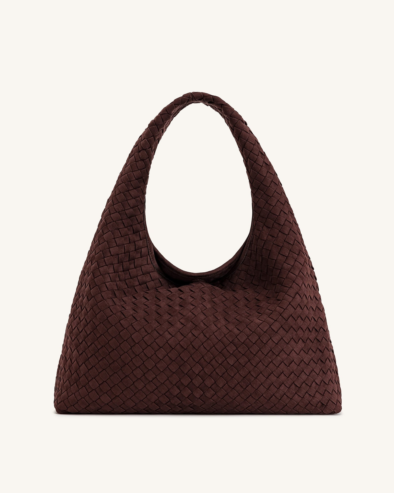 Laura Faux Suede Woven Shoulder Bag - Dark Brown