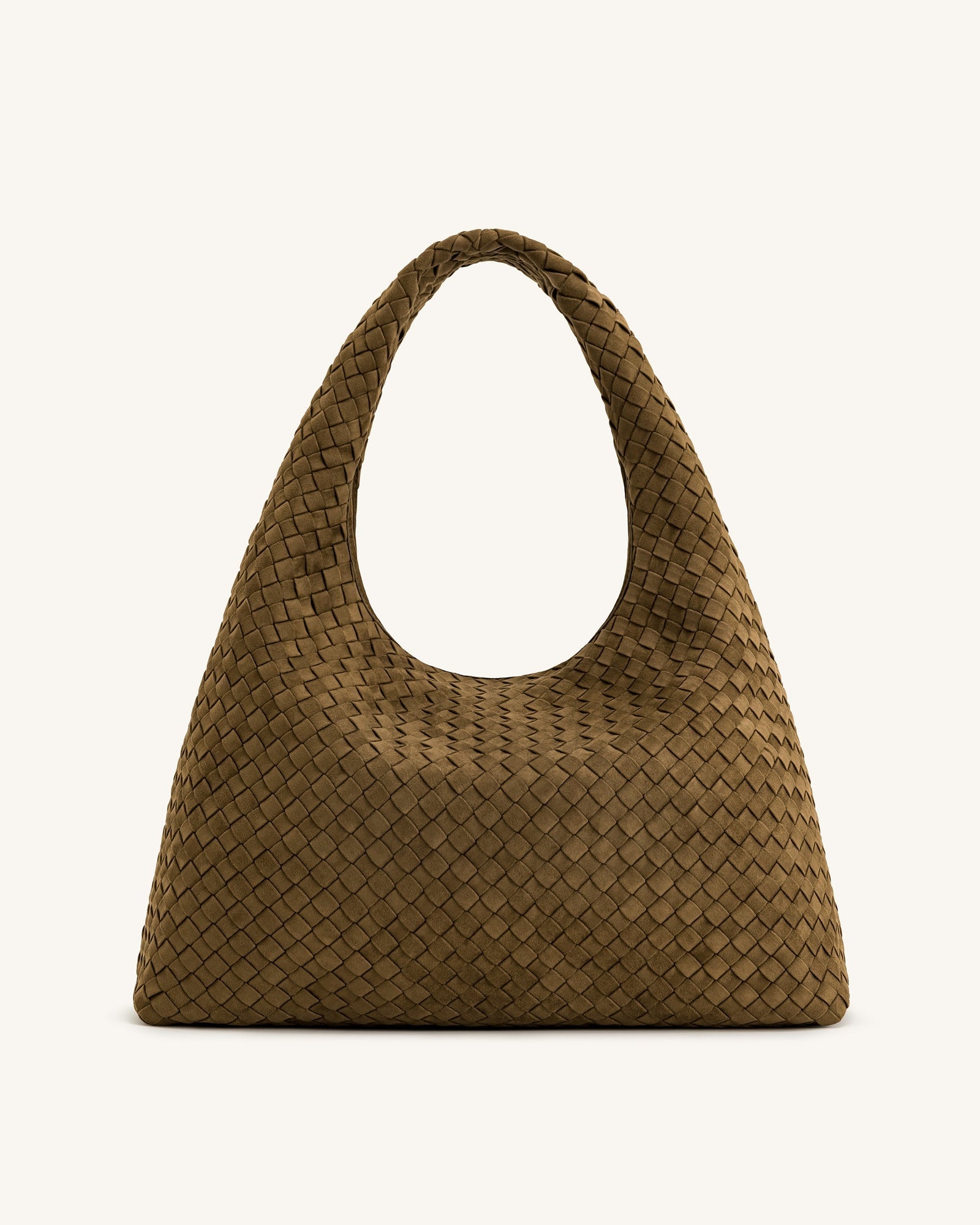 Laura Faux Suede Woven Shoulder Bag - Dark Brown