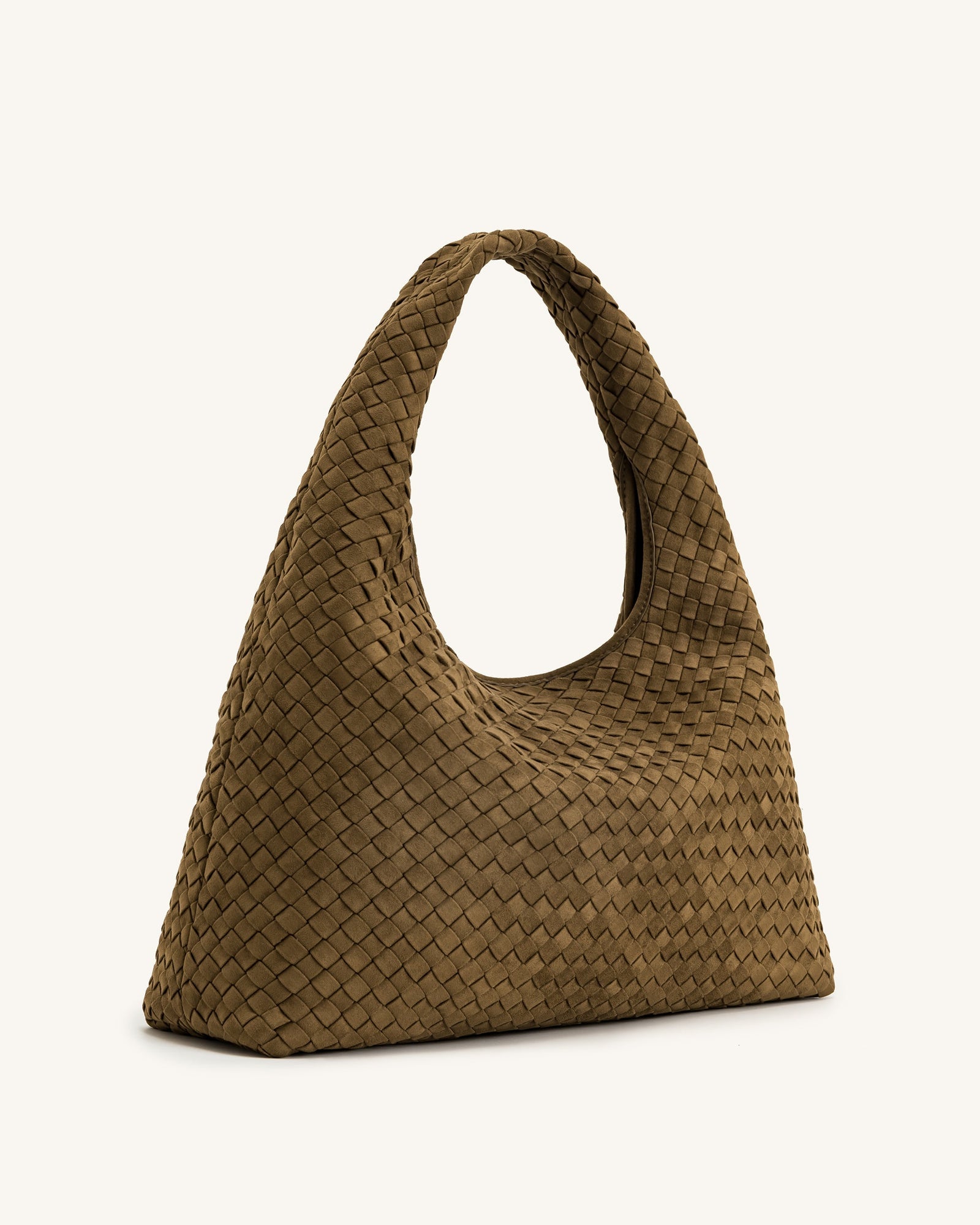 Laura Faux Suede Woven Shoulder Bag - Dark Brown