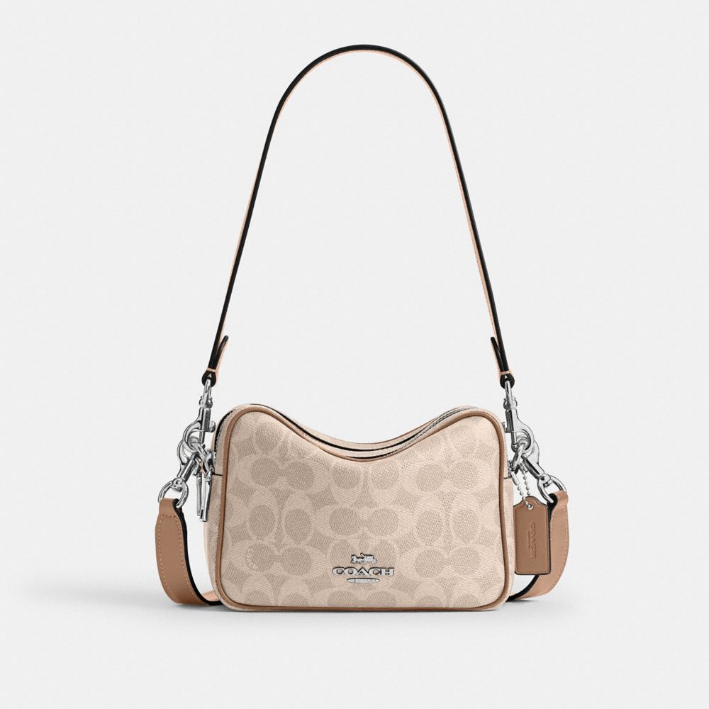 Coach Mini Carey Crossbody Bag In Signature Canvas Silver Sand Taupe