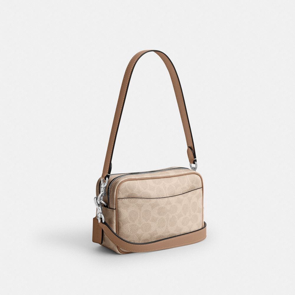 Coach Mini Carey Crossbody Bag In Signature Canvas Silver Sand Taupe