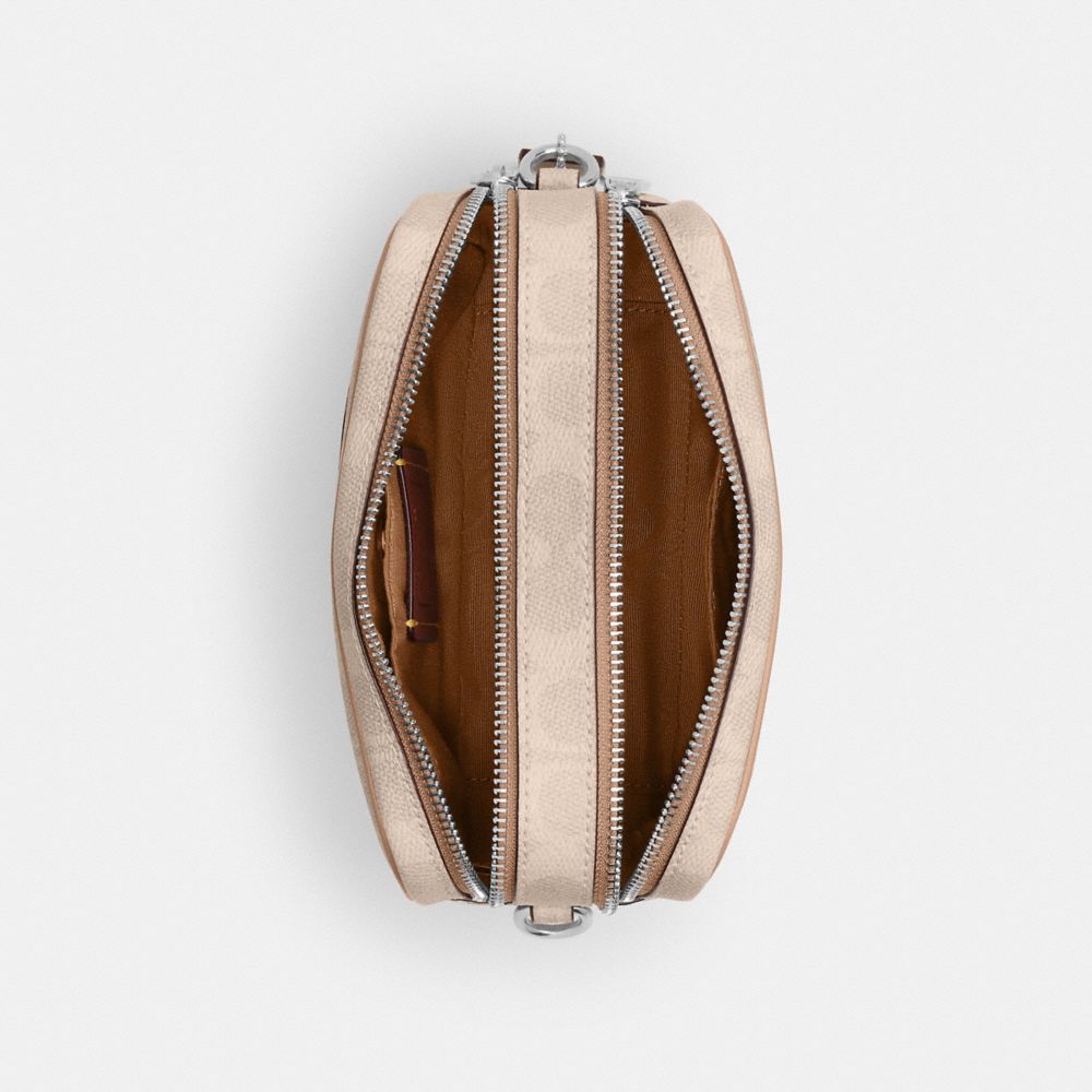 Coach Mini Carey Crossbody Bag In Signature Canvas Silver Sand Taupe