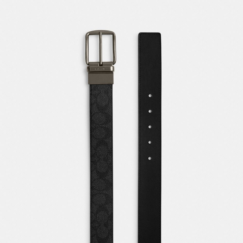 Coach Harness Buckle Cut To Size Reversible Belt, 38 Mm Gunmetal Charcoal Black