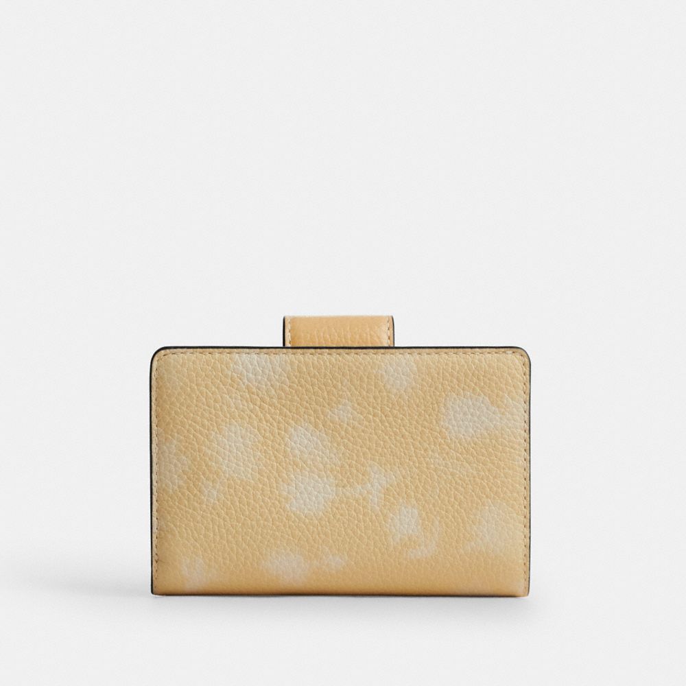 Coach Medium Corner Zip Wallet With Floral Print Silver Washed Yellow