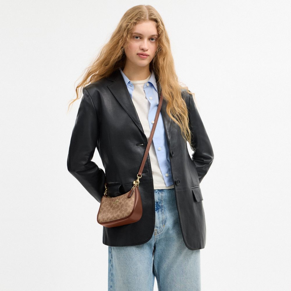 Coach Teri Mini Crossbody Bag In Signature Canvas Gold Tan Brown