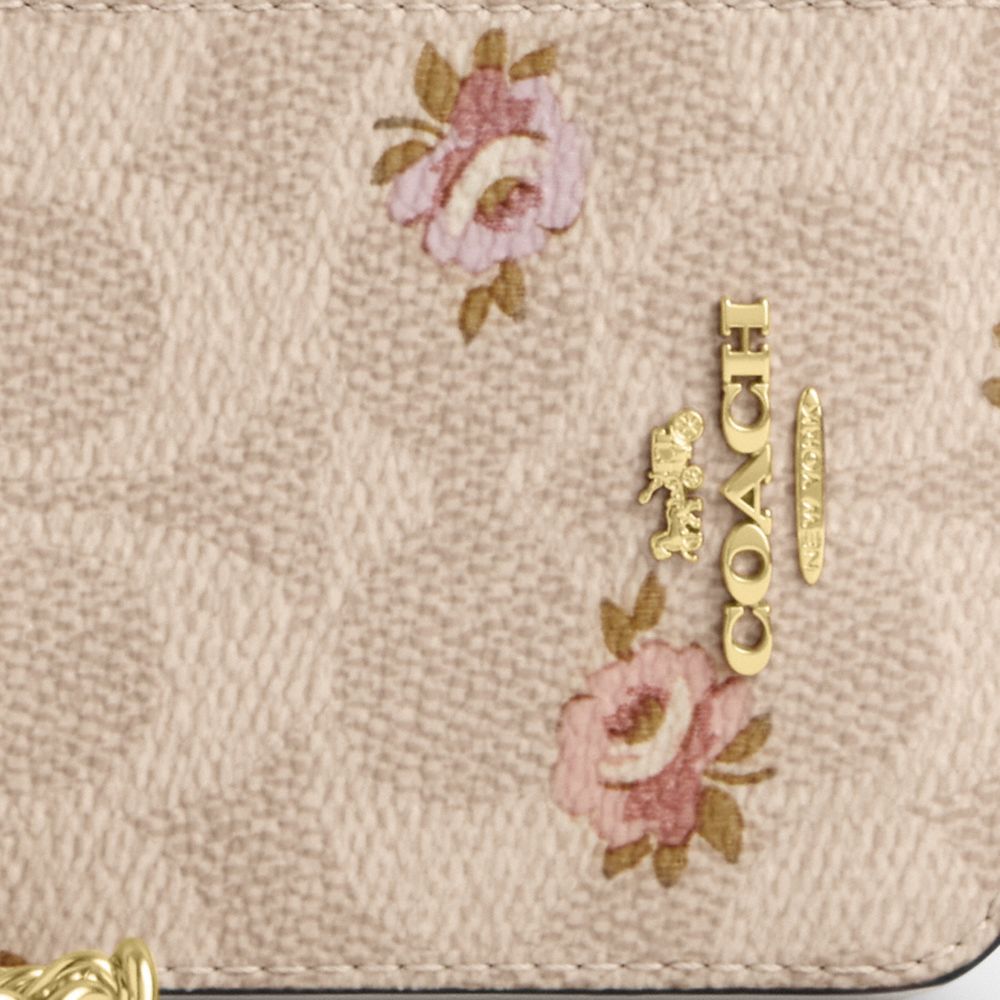 Coach Zip Card Case In Signature Canvas With Floral Print Gold-Sand Multi