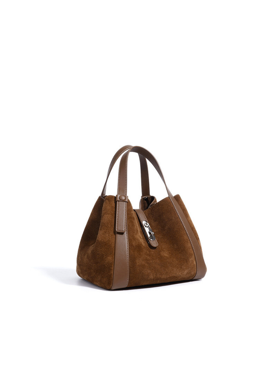 Toscana-Ladies suede leather bucket bag, col. Dark Brown