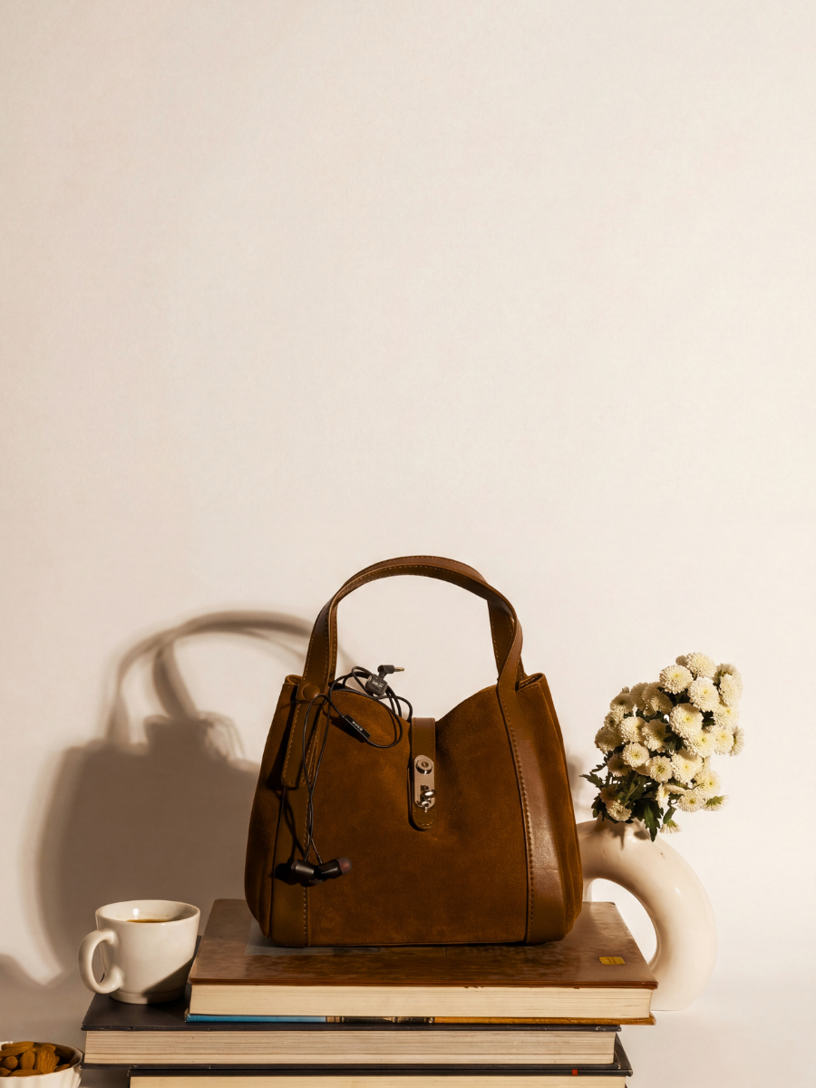 Toscana-Ladies suede leather bucket bag, col. Dark Brown