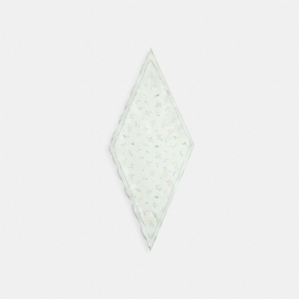 Coach Tossed Floral Print Silk Diamond Scarf Pistachio