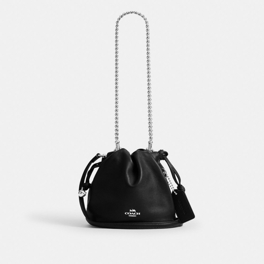 Coach Faye Mini Drawstring Bag Silver Black