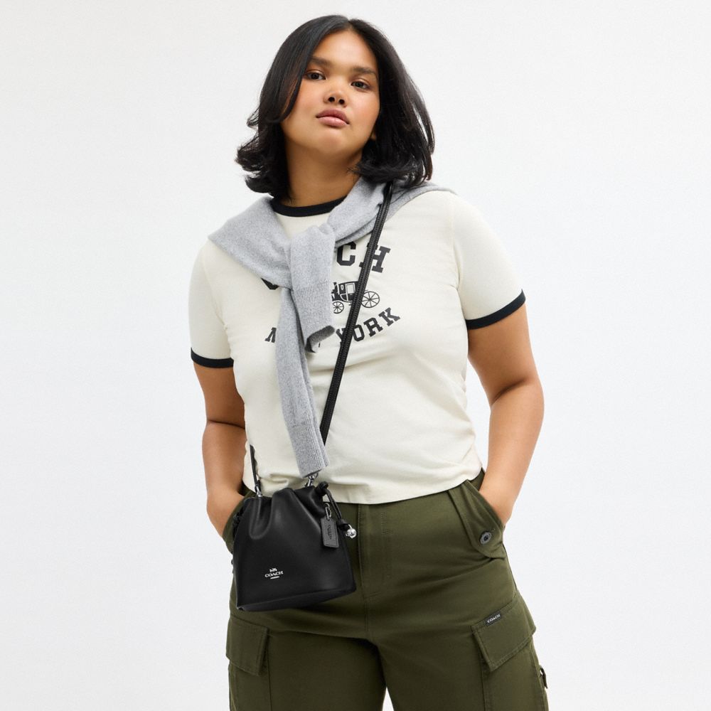 Coach Faye Mini Drawstring Bag Silver Black