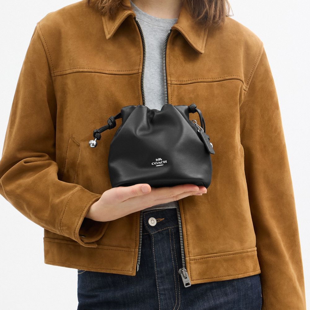 Coach Faye Mini Drawstring Bag Silver Black