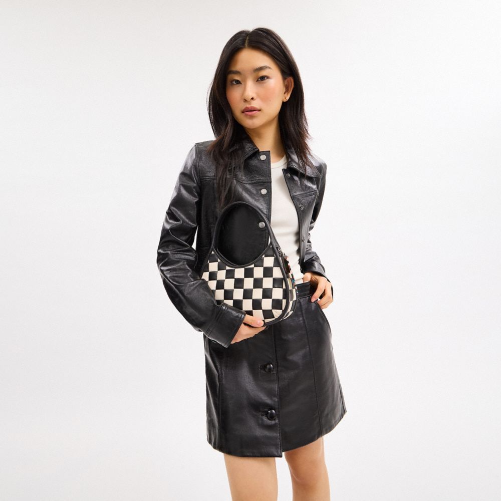 Coach Ergo Bag In Checkerboard Upcrafted Leather Black Chalk