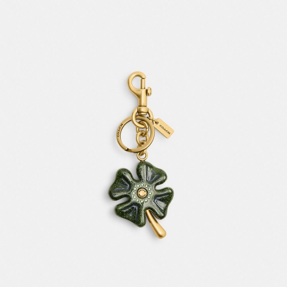 Coach Four Leaf Clover Bag Charm Brass Green Multi
