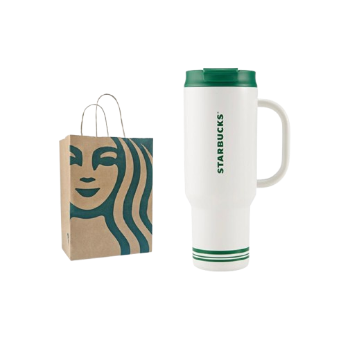 Starbucks Retro White & Green Series: Stylish, High-Capacity, Simple & Practical Stainless Steel Tumbler with Dual Drinking Openings (1189ml)