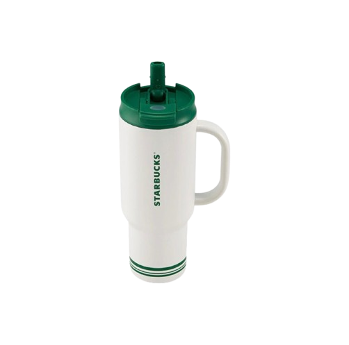 Starbucks Retro White & Green Series: Stylish, High-Capacity, Simple & Practical Stainless Steel Tumbler with Dual Drinking Openings (1189ml)