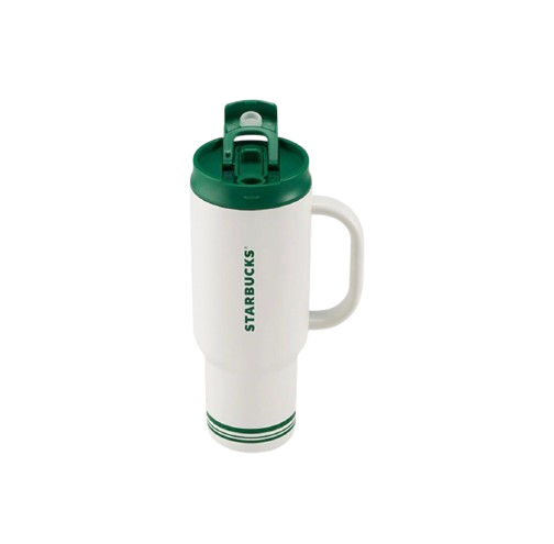 Starbucks Retro White & Green Series: Stylish, High-Capacity, Simple & Practical Stainless Steel Tumbler with Dual Drinking Openings (1189ml)
