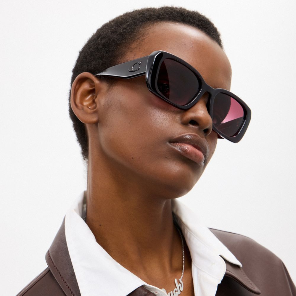 Coach Maxi Sculpted C Oversized Rectangle Sunglasses Merlot