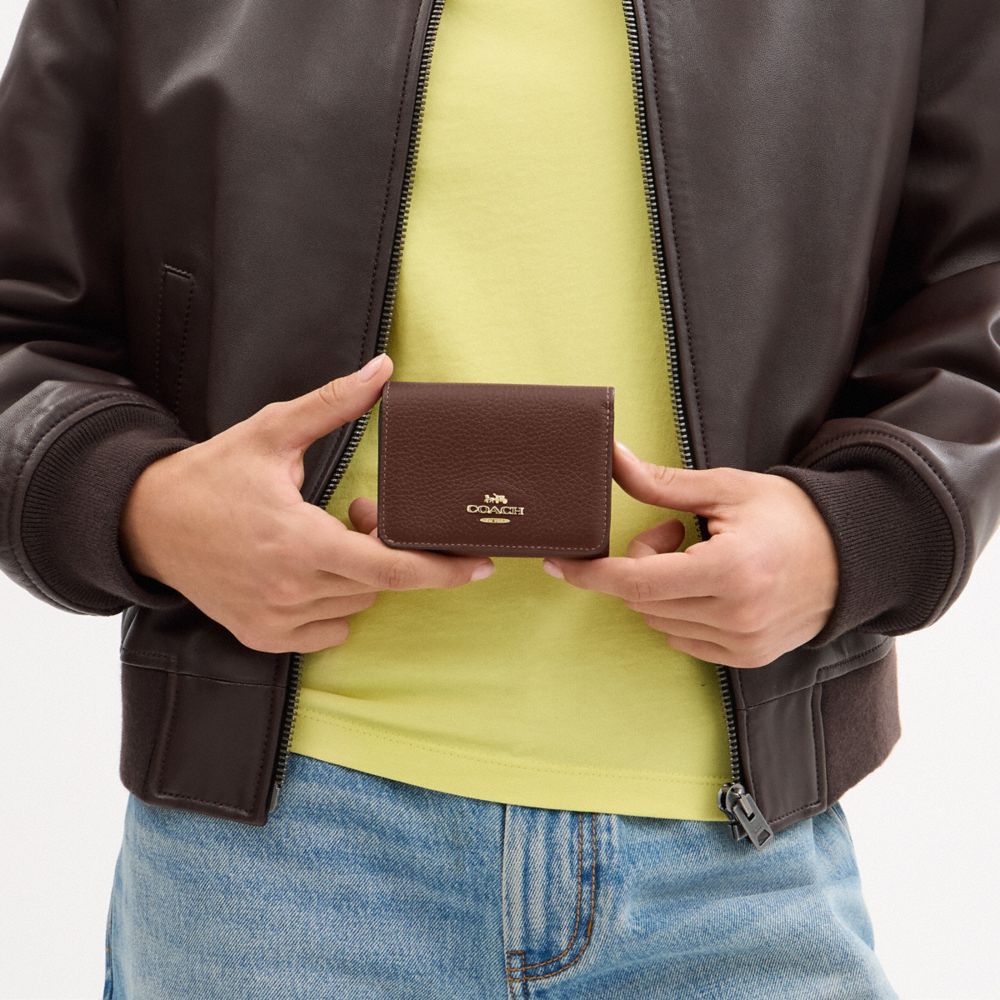 Coach Card Holder Wallet In Signature Canvas Gold Tan Brown