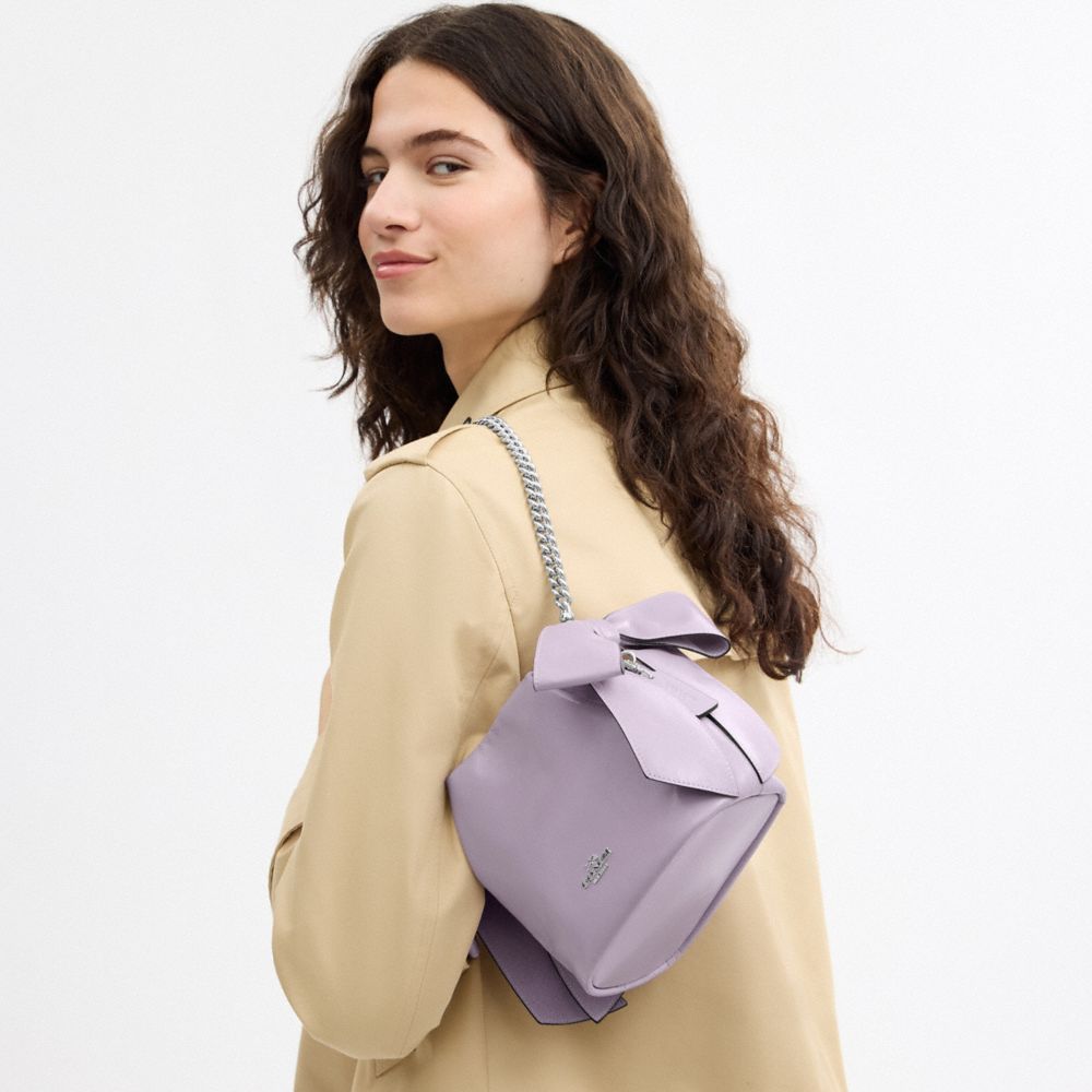 Coach Faye Mini Drawstring Bag With Bows Silver Light Amethyst