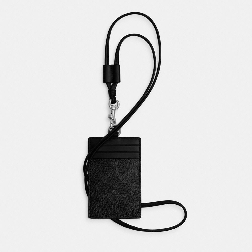 Coach Id Lanyard In Signature Canvas Black Signature