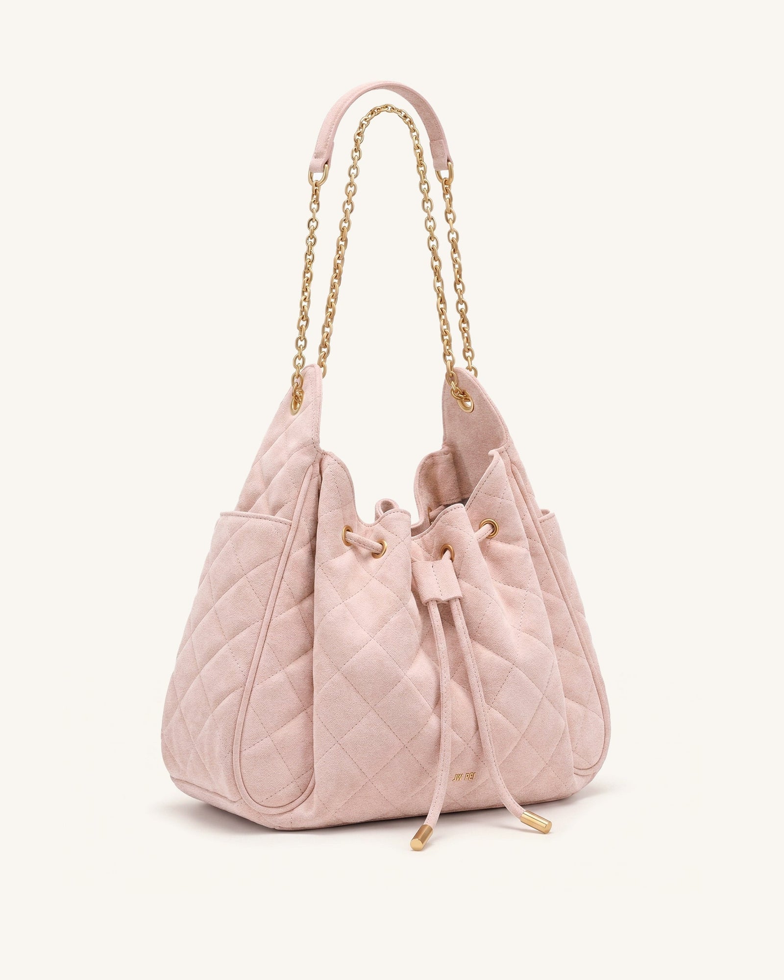 Rowan Faux Suede Quilted Chain Bucket Bag - Dark Brown