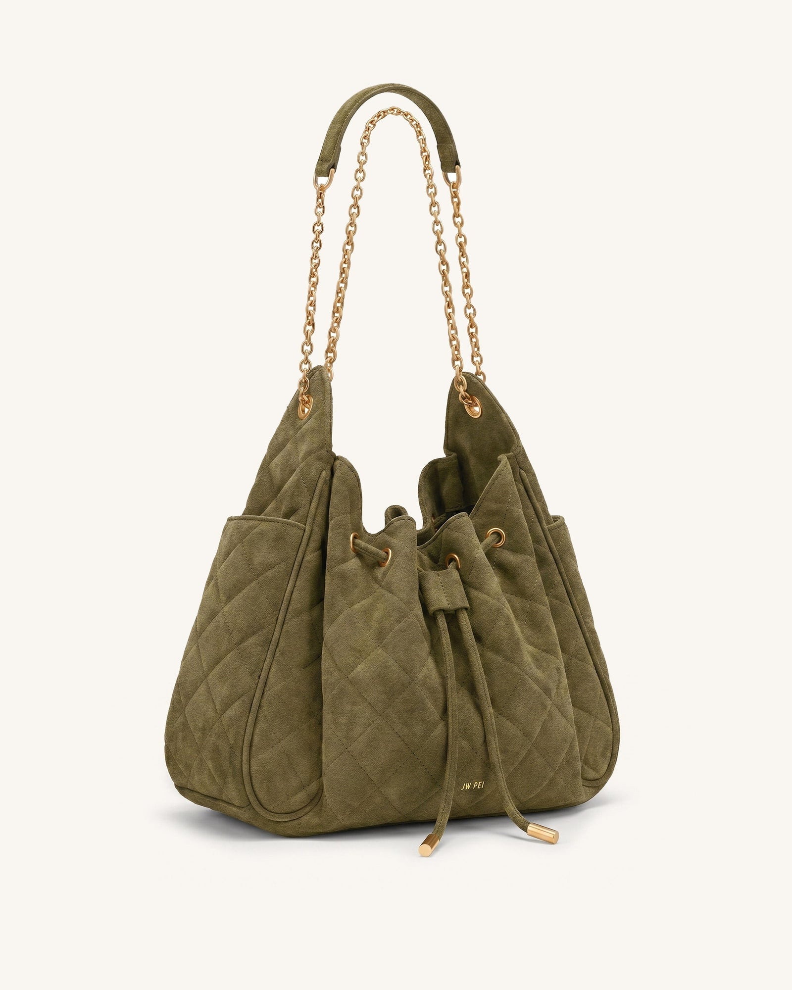 Rowan Faux Suede Quilted Chain Bucket Bag - Dark Brown