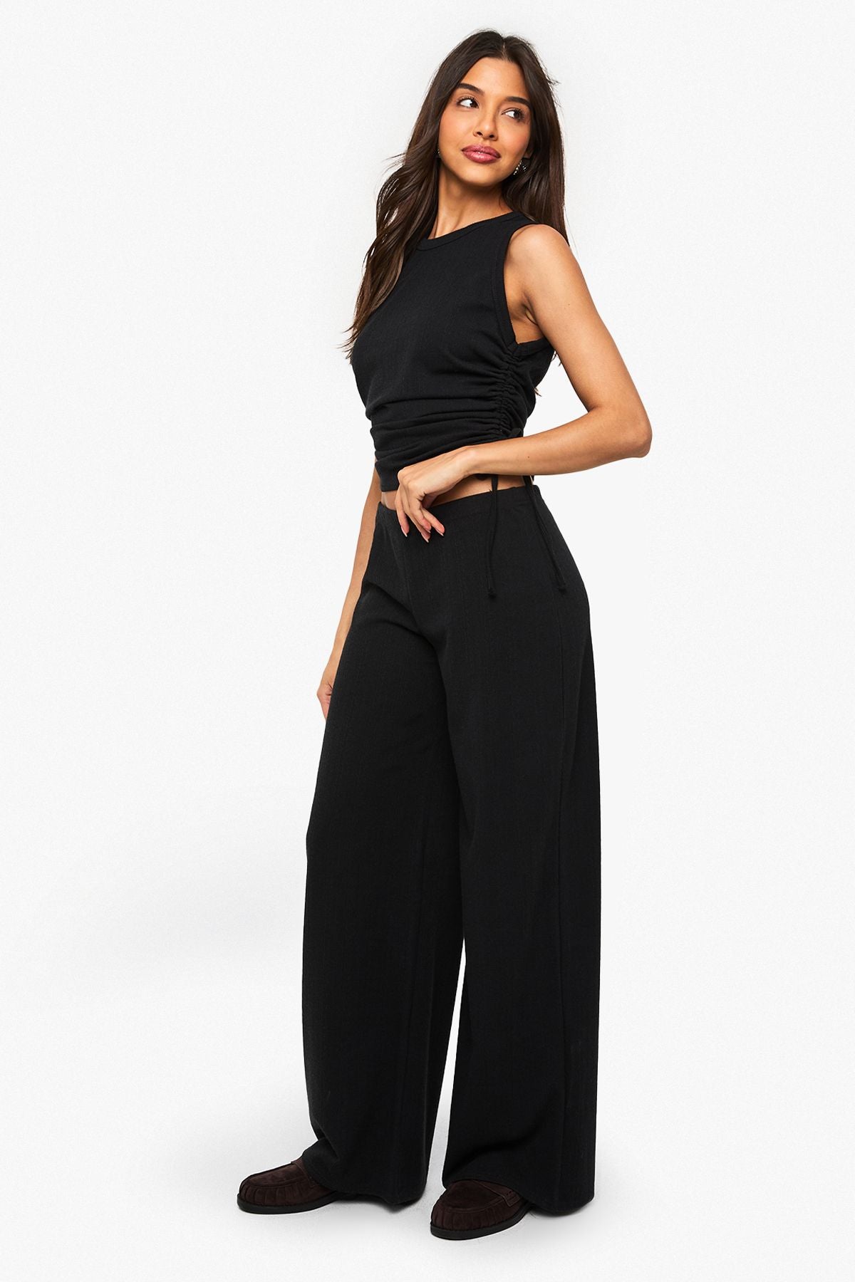 Crinkle Sleeveless Ruched Side Top & Trouser Co Ord