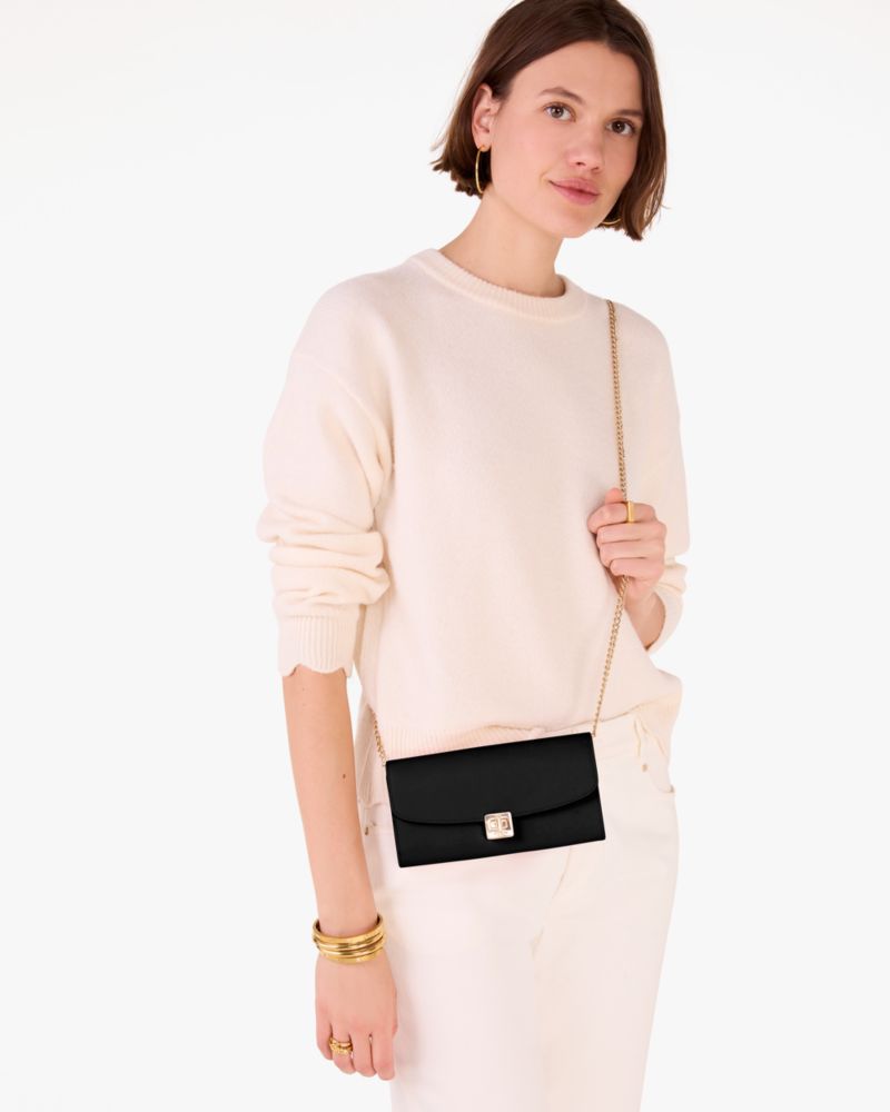 Phoebe Refined Grain Leather Turnlock Wallet On A Chain