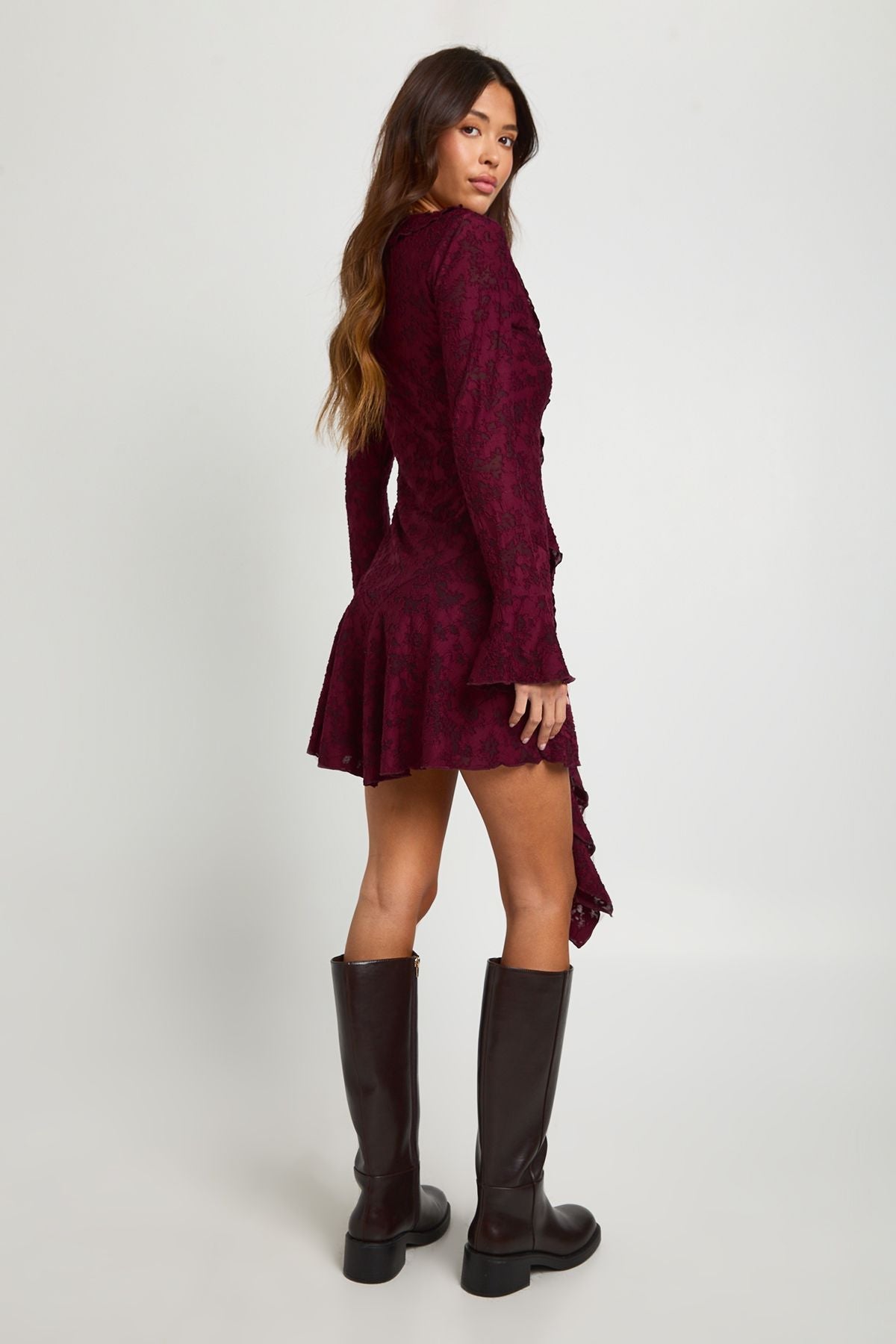Burnout Floral Ruffle Front Mini Dress