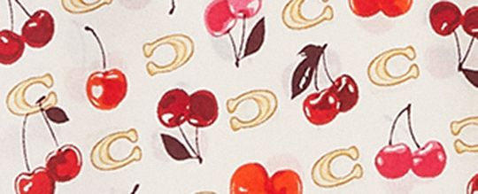 Sculpted C Cherries Print Silk Wide Skinny Scarf