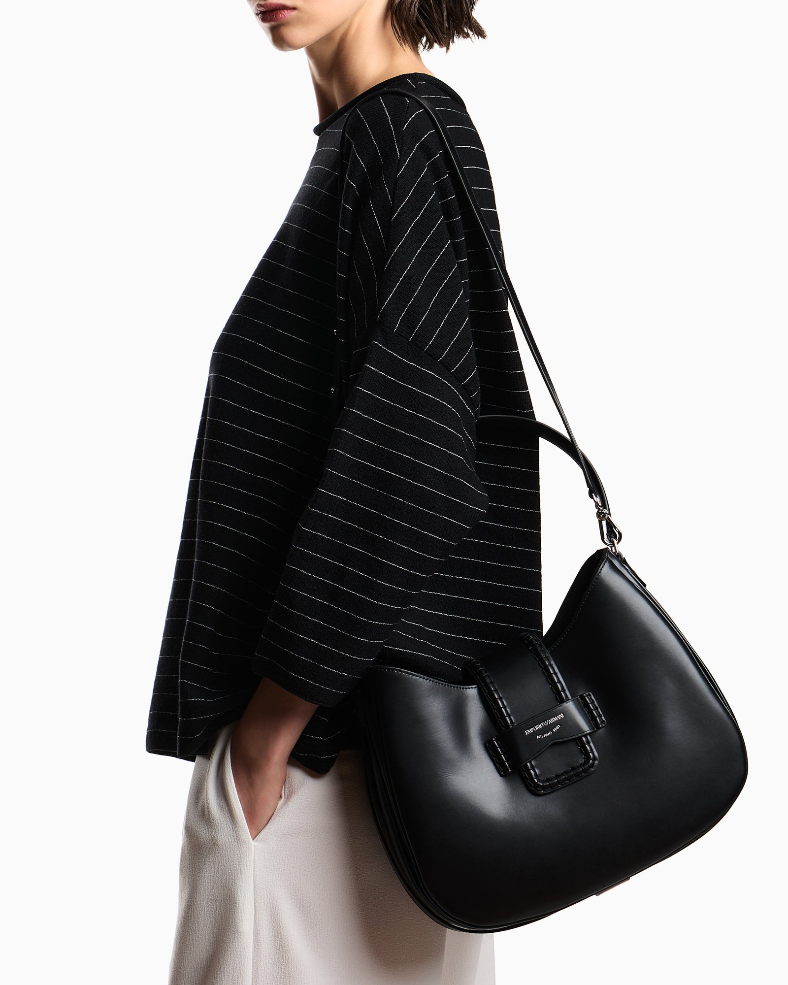 Emporio Armani Leather medium hobo shoulder bag with buckle