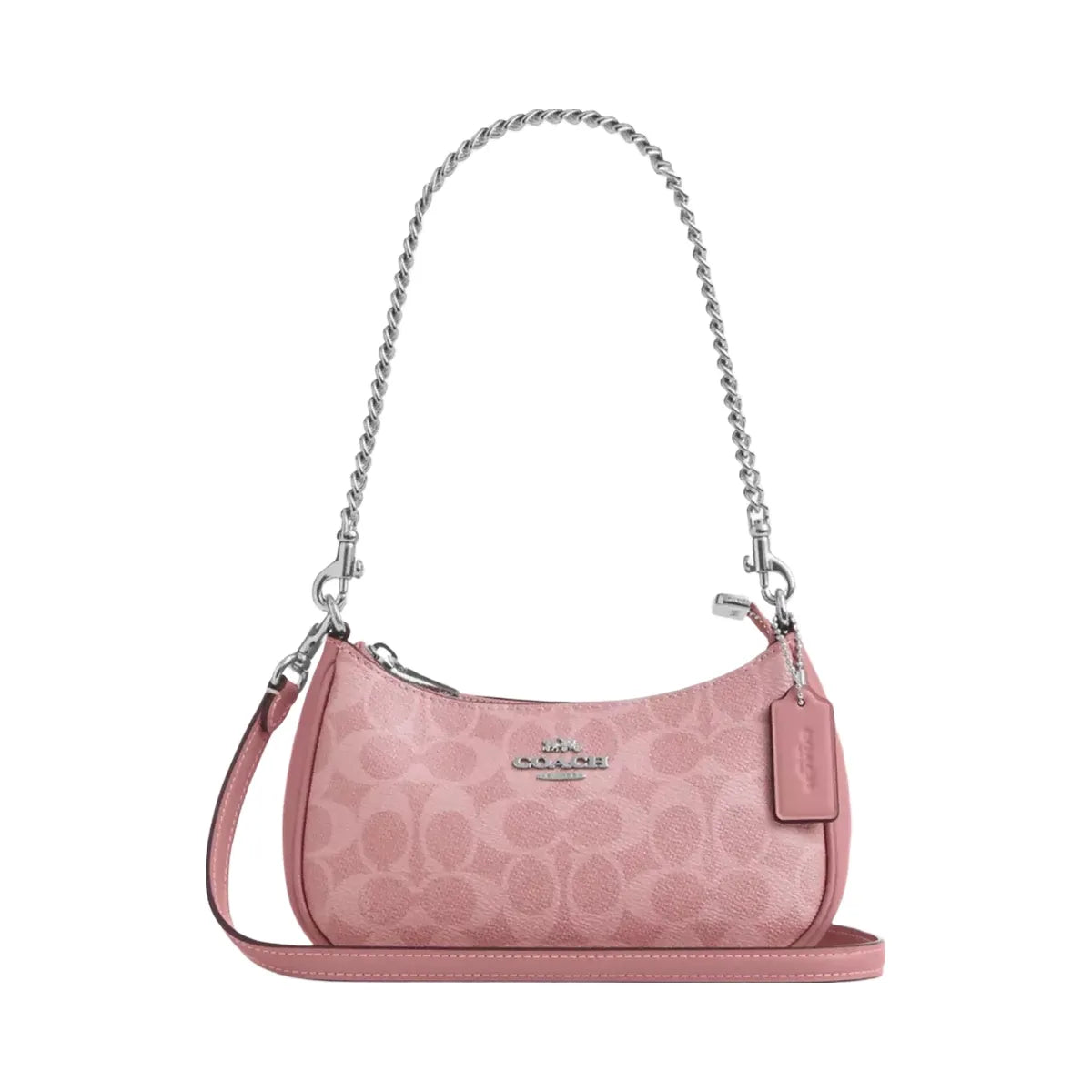 Coach Teri Mini Crossbody Bag In Signature Canvas in Silver Dusty Pink
