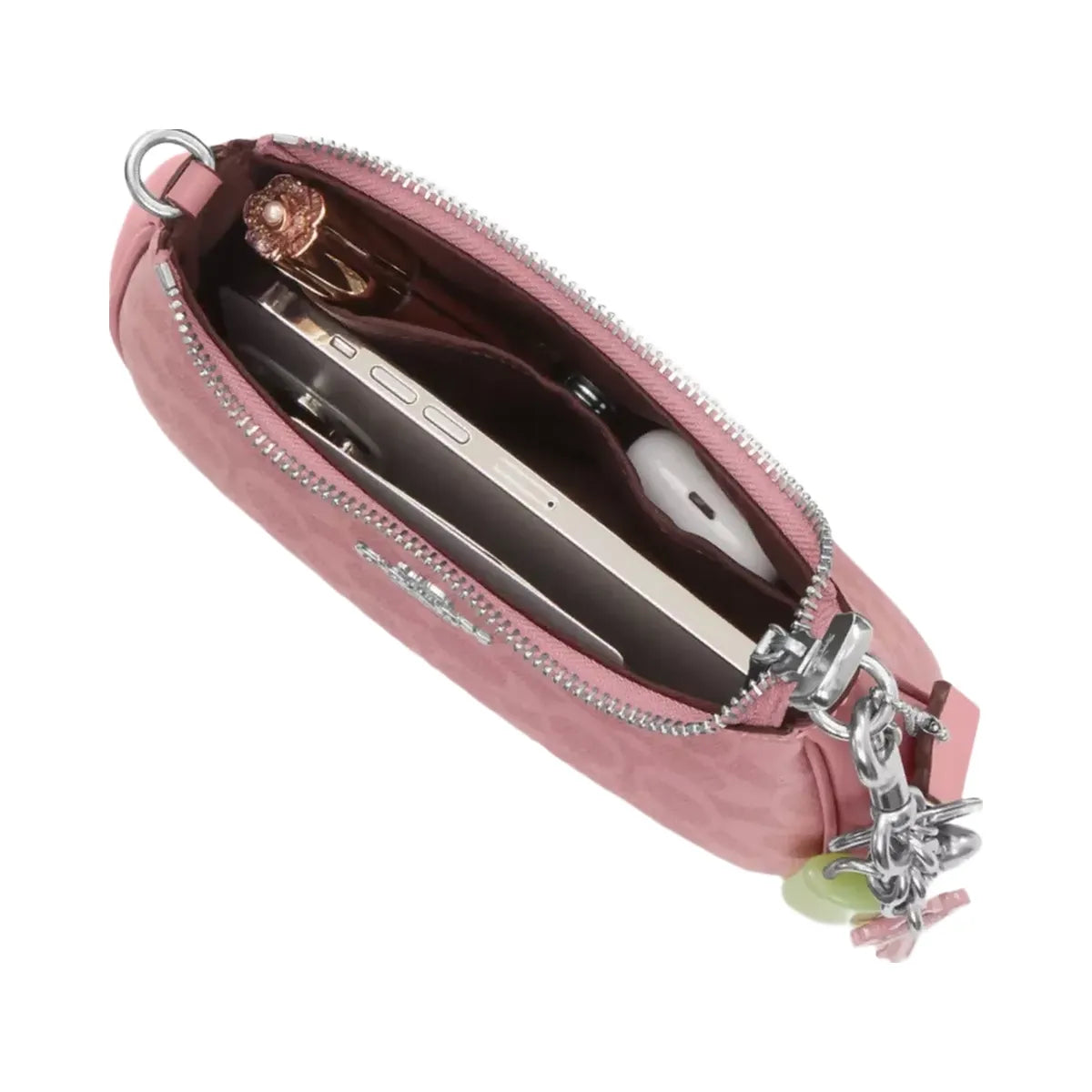 Coach Teri Mini Crossbody Bag In Signature Canvas in Silver Dusty Pink