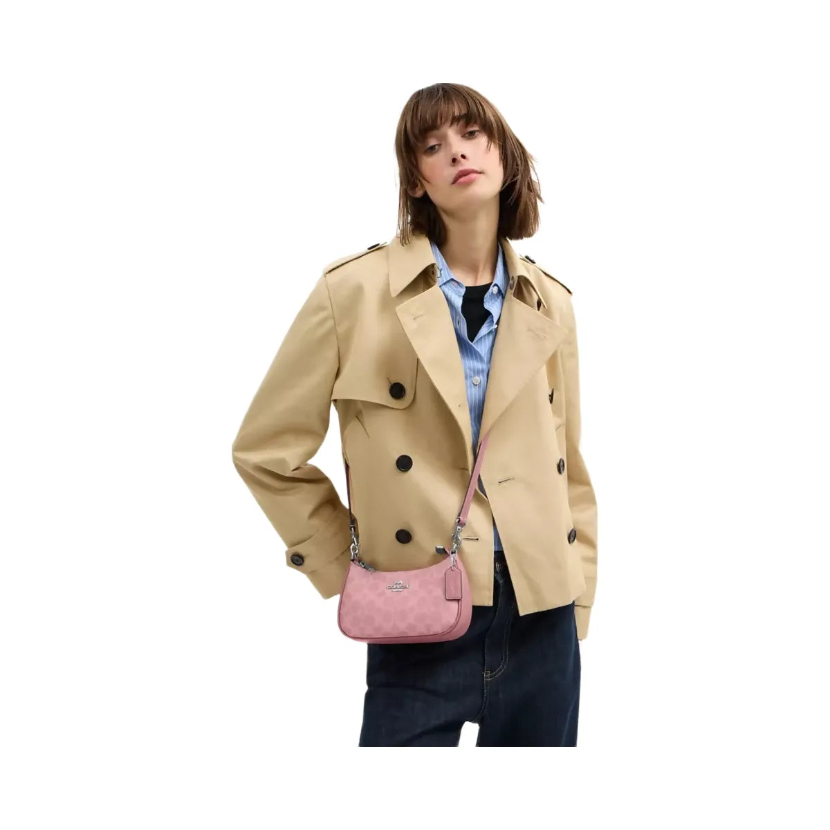 Coach Teri Mini Crossbody Bag In Signature Canvas in Silver Dusty Pink