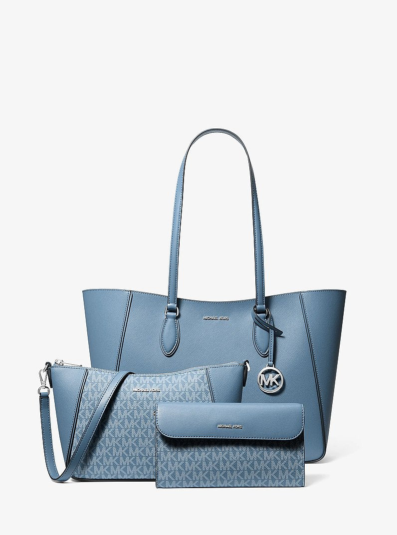 Michael Kors Jet Set Travel Large Signature Logo 3-in-1 Tote Bag Denim